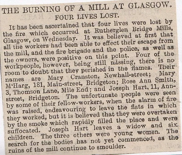 Rutherglen Bridge Mill, fire, deaths