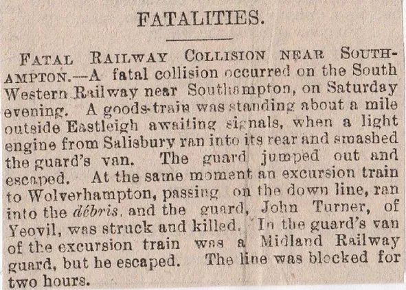 Hampshire, fatal railway collision