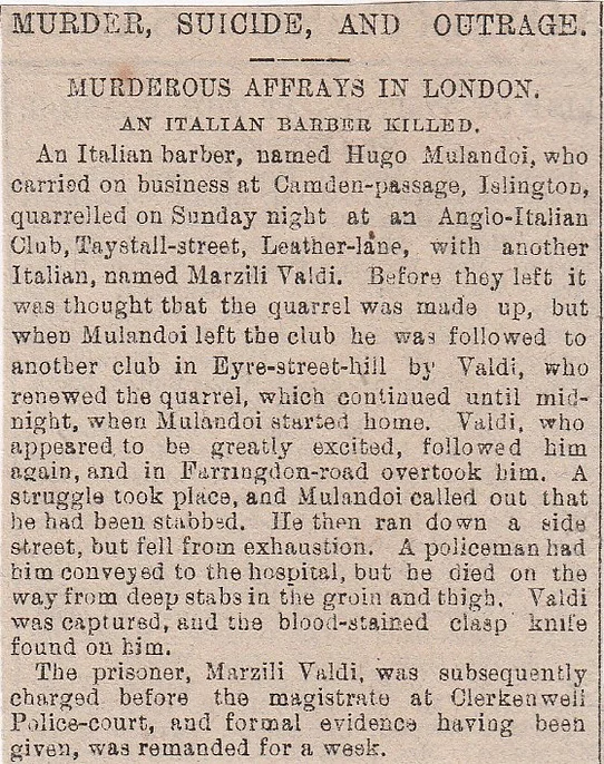 Italian,barber, murdered, Islington