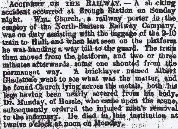 Brough railway station, fatality