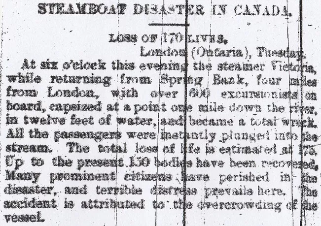 London, steamboat, disaster