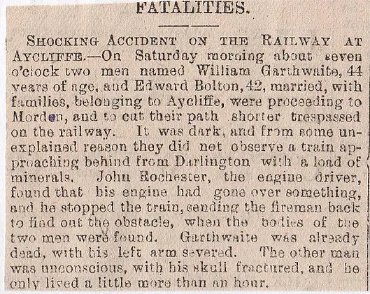Aycliffe, railway, fatality
