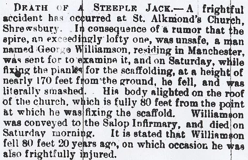 Steeplejack, death, Shrewsbury