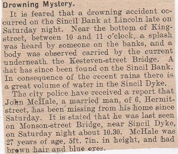 Drowning mystery, Sincil Bank, Lincoln,