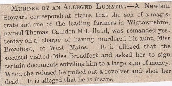Newton Stewart, murder by lunatic,