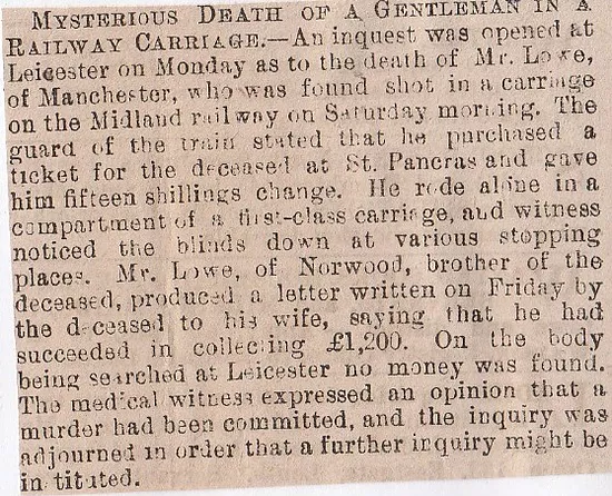 Leicester, railway carriage, murder
