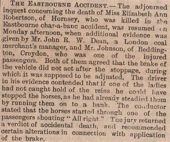 Eastbourne, charabanc, accident