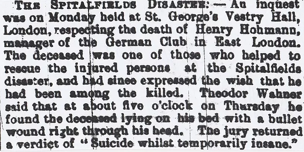 Spitalfields Disaster, suicide