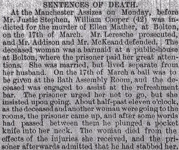 Death sentence, Manchester Assizes, Cooper
