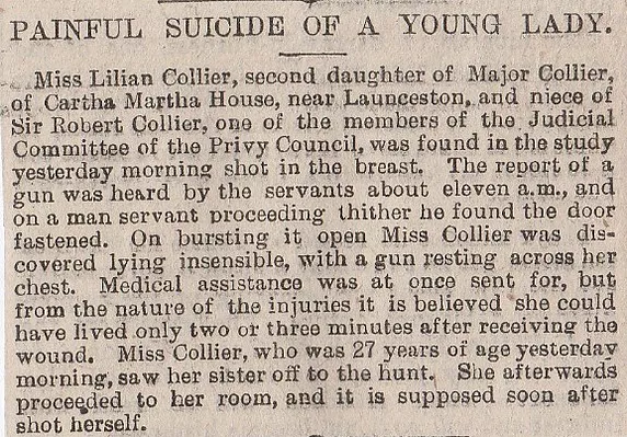 Launceston, suicide. young lady