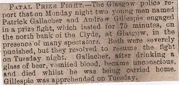 Glasgow, fatal prize fight,