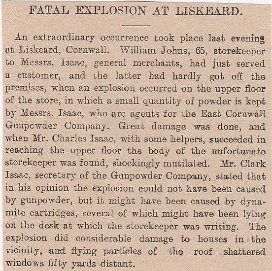 explosion, Liskeard