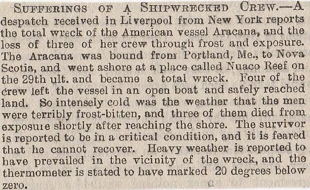 Maine shipwreck, sufferings,