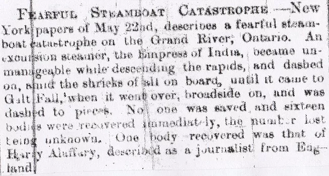 Ontario, steamboat disaster