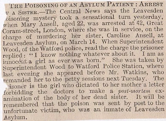 Leavesden asylum, poisoning