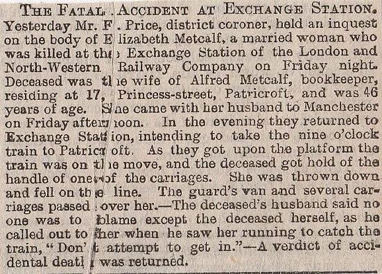 Exchange Station, Manchester, fatal accident