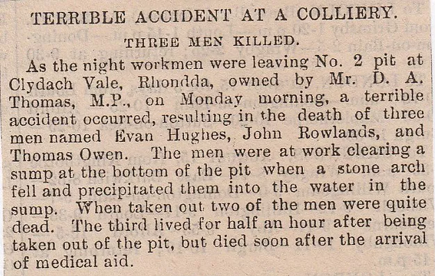 Rhondda Colliery, three killed, 