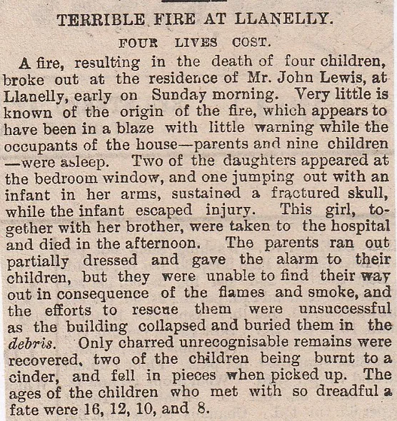 Llanelli fire, four killed, 