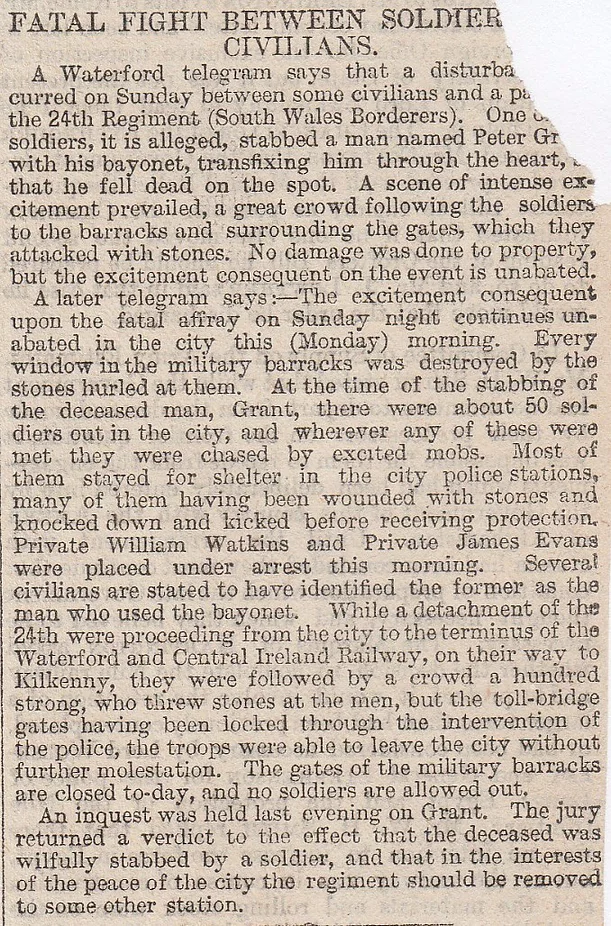 Waterford, fatal fight, soldiers, civilians