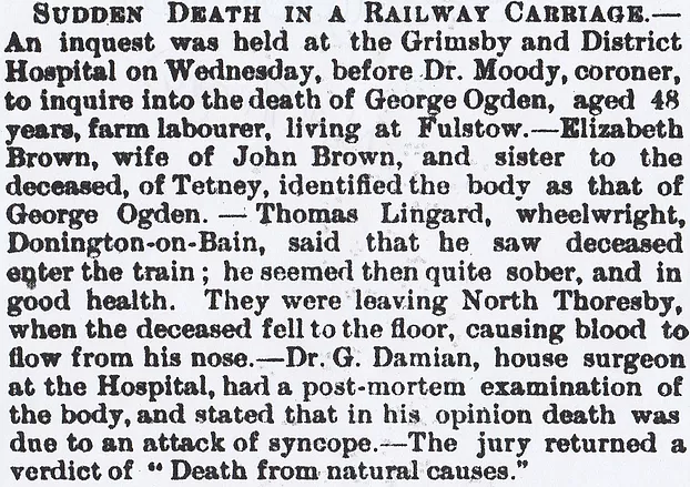 North Thoresby, railway carriage, death