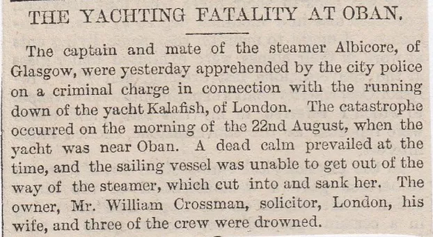 Yachting death, Oban