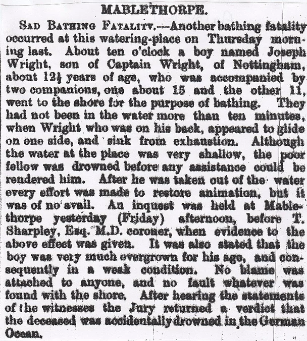 Mablethorpe, bathing fatality,