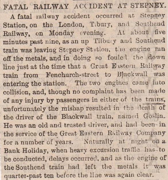 Stepney, fatal railway accident