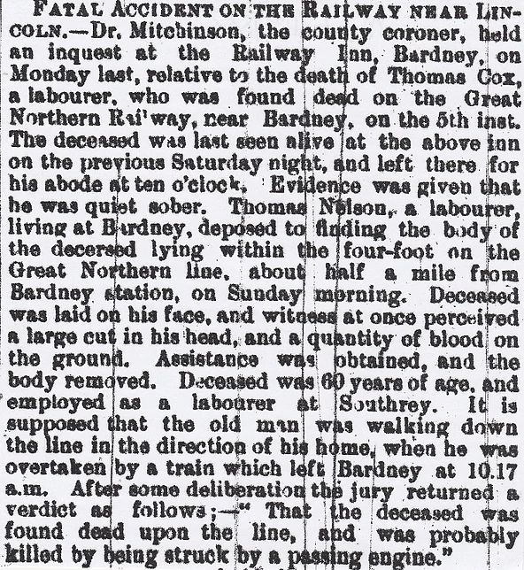 Bardney, railway death