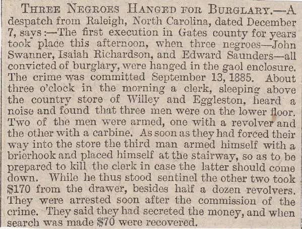 Raleigh, three hanged, burglary