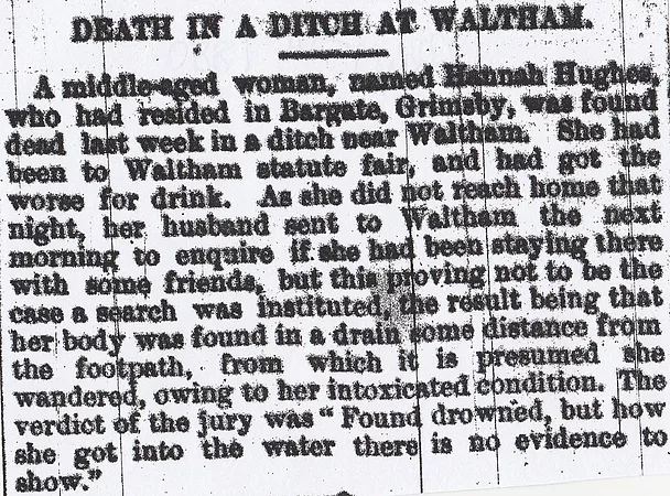 Waltham, death, ditch