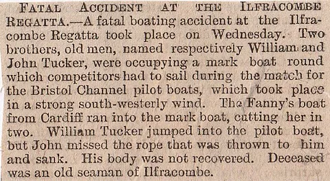 Ilfracombe regatta, fatal accident