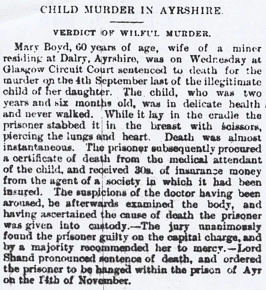 Child murder, Ayrshire