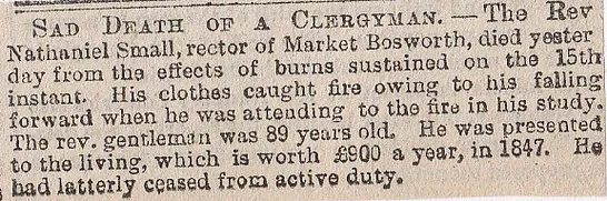 Market Bosworth, vicar, burned