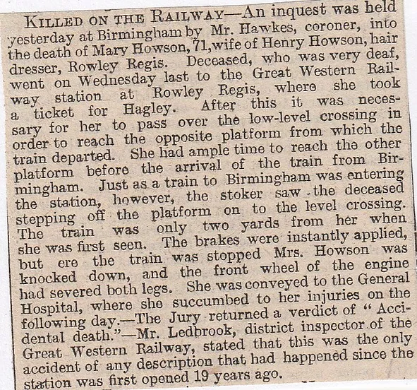 Rowley Regis, killed, railway