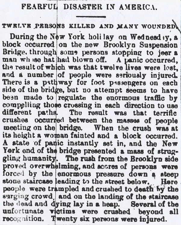 Brooklyn Bridge Disaster, twelve dead