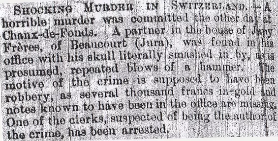 Switzerland, murder, Chaux-de-Fonds