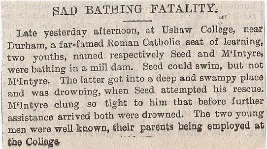 Ushaw College, bathing fatality