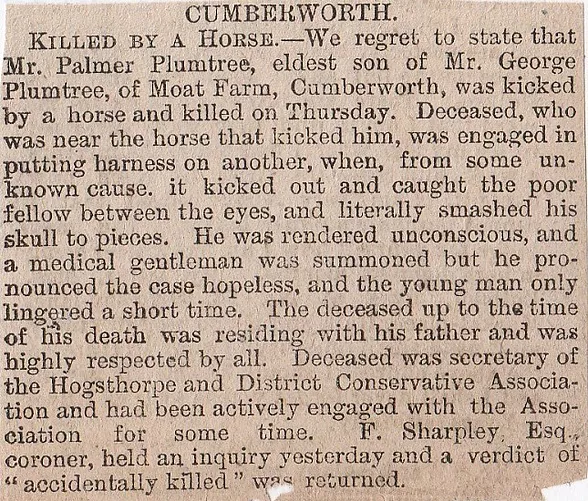 Cumberworth, unusual death