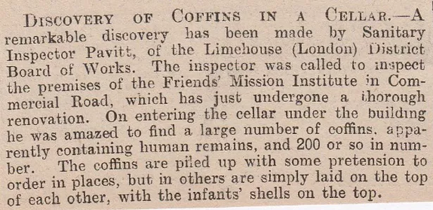 Limehouse, coffins in a cellar