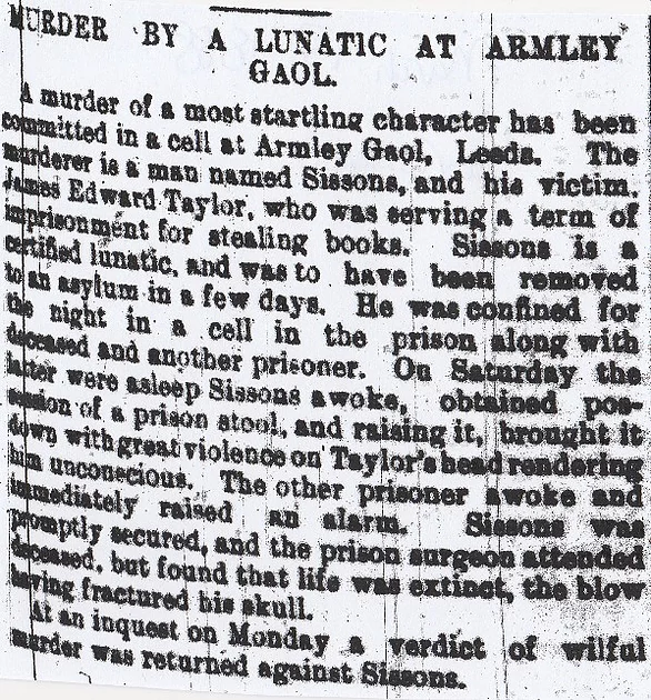 Lunatic, murder, Armley Gaol, Leeds